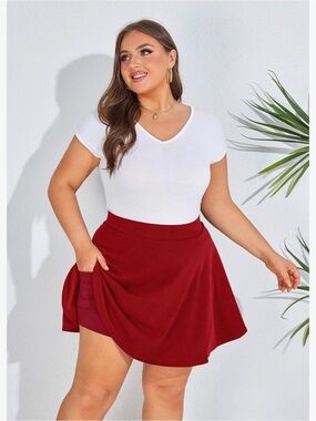 Plus Size Red Skater Skirt with Built-In Shorts